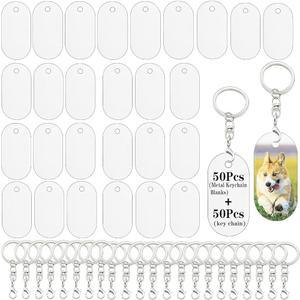 50개 금속 승화 열쇠고리 블랭크, 열쇠고리용 벌크, 열 프레스 인쇄용 양면 장식 DIY 수제 공예