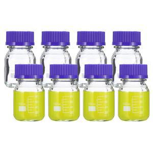PATIKIL 8팩 시약 매체 보관 병, 실험실 물 시약 액체용 GL45 블루 스크류 캡이 있는 100ml 붕규산 유리 눈금 원형 병, 투명