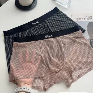 스트라이프 쉬어 속옷 남자 섹시한 복서unks 단일 레이어 울트라 얇은 얼음 실크 팬티 통기성 반바지 남성