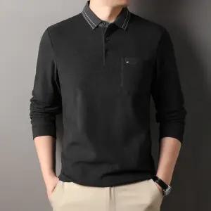 남자 데일리룩 긴팔티 카라넥 티 가을 솔리드 칼라넥 긴팔 셔츠 핏으로 스럽게 코디하기 좋은 캐주얼 루즈