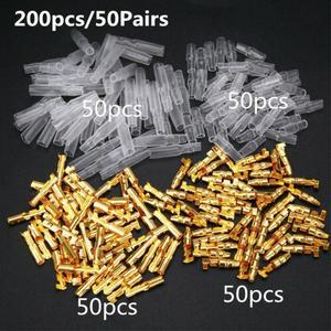 암수 총알 터미널 커넥터 골드 황동 와이어 자동차용 절연 슬리브 50 세트 4.0mm