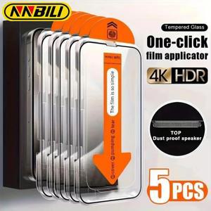 NNBILI 5팩 울트라 HD 강화유리 스크린 보호필름 (아이폰 17, 16, 15, 14, 13, 12, 11 Pro Max Plus, Air,