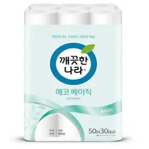 깨끗한나라 에코베이직 2겹화장지 50m 30롤 3팩 (90롤)