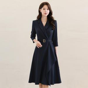 [시크라인] (~XXL까지) 로이뜨 언발 러플 벨트 원피스 봄 가을 오피스룩 하객룩 데이트룩 모임룩 미시룩 빅사이즈