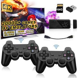 무선 레트로 게임 콘솔 스틱, 업그레이드 레트로 비디오 게이밍 스틱, 9개의 에뮬레이터와 4K HDMI 출력, 2팩 2.4G 무선 컨트롤러가 포함된 20,000개 이상의 게임에 내장된 업그레이드 레트로 비디오 게이밍 스틱,