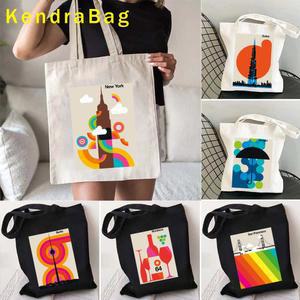 레인보우 자카르타 런던 Aahus Baku Bergen 베를린 보르도 시카고 두바이 프랑크푸르트 Godlden Gate Bridge 캔버스 토트 백 에코 핸드백