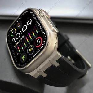 Apple Watch Ultra 2 용 티타늄 컬러 메탈 헤드 실리콘 밴드 Iwatch 시리즈 9 8 7 6 5 4 Se 3 용 49mm 45/44/42mm 고무 스트랩