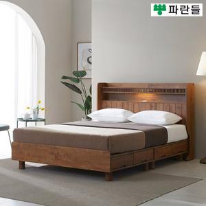 [착불배송] 파란들가구 LED곡선헤드 고무나무원목 퀸침대프레임 Q침대