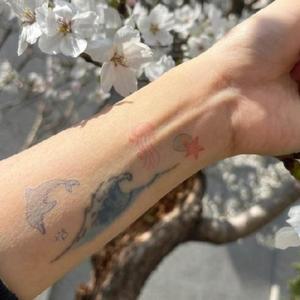 건식 타투 스티커 컬러 돌고래 손가락 미니 일회용 인스턴트 타투 지워지는 귀여운 문신판박이