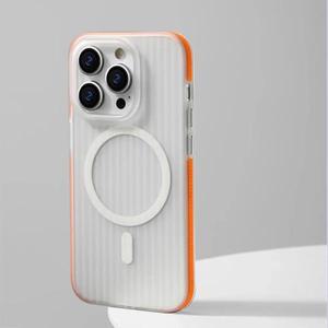 Magsafe 자기 무선 충전 케이스 용 골판지 패턴 iPhone 15 14 13 12 16ProMax 미끄럼 방지 범퍼 하드 PC 매