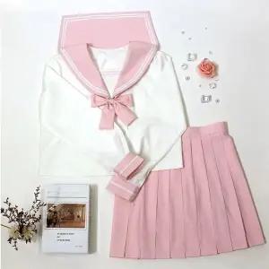 TC2 교복몰 (대여) 베이비핑크 화이트 두줄라인 세라 긴팔 (WFJ1EDF)