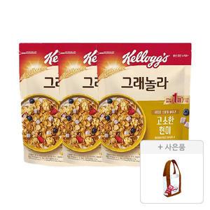 켈로그 고소한큐브 현미 그래놀라 500g, 3개+증정(켈로그 미니백 브라운, 1개)