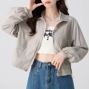 여성 간절기 바람막이 점퍼 스트링 자켓 크롭 숏점퍼 윈드브레이커