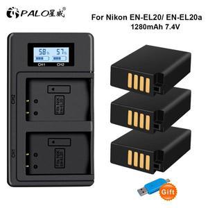 EN-EL20A 배터리 + Nikon Coolpix P1000 P950 1 J2 J3 DL24-500 Blackmagic 포켓 시네마 카메라용 LCD 듀얼