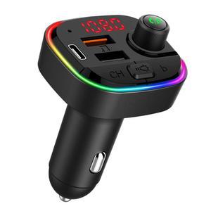 자동차용 블루투스 FM 송신기, QC3.0 및 USB-C PD 18W 급속 충전기 및 7가지 색상 LED 백라이트 자동차 라디오 블루투스 어댑터, EQ 모드가 있는 MP3 뮤직 플레이어, USB 디스크 지원