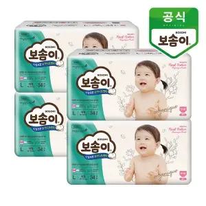 [깨끗한나라]보솜이 리얼코튼 오가니크 팬티 기저귀 여아 대형 34매 4팩