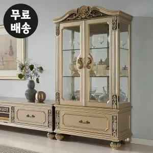 [벤티스가구]루소 마호가니 원목 장식장 엔틱 유리 수납장 3단 양주장 거실 장식장 인테리어 가구