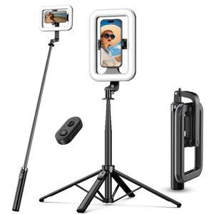 72인치 삼각대 스탠드가 있는 M MYBAT PRO 셀카 링 라이트 - 휴대폰, 라이브 스트리밍, 메이크업, 여행, 게임, 비디오를 위한 확장 가능한 셀카봉, 휴대폰 홀더 및 USB-C 전원 포함