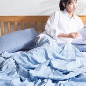 [골드스마일]시원한 여름 홑이불 초경량 시어서커 블루 특대형 침대 이불