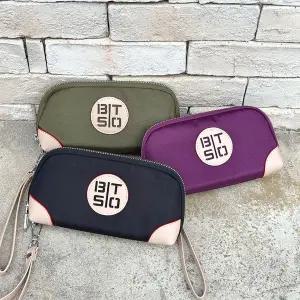 여자 캐주얼 레터링 배색 칸막이 핸들 수납 파우치