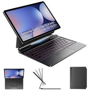 삼성 갤럭시 탭 S10+ 플러스/S9+ 플러스/S9 FE+ 플러스/S8+ 플러스/S7+ 플러스/S7 FE 12.4인치 마그네틱 케이스, 플로팅 캔틸레버, 다기능 트랙패드, 7가지 색상 백라이트, S 펜 홀더, 블랙