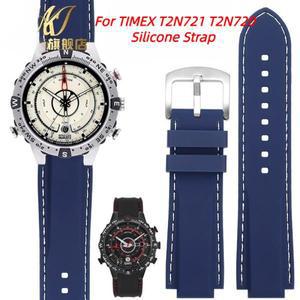 남성용 볼록 실리콘 시계 스트랩, TIMEX 타이달 T2N721 TW2T76500 블루 스포츠 방수 고무 밴드, 24*16mm
