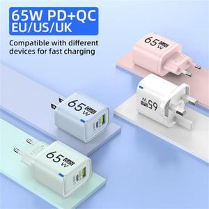 65W 2포트 타입 C 고속 충전기 USB 퀵차지 3.0 여행용 휴대용 휴대폰 플러그 (아이폰 15, 샤오미, 삼성용