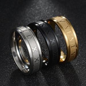 빈티지 로마 숫자 반지 기질 패션 6mm 너비 스테인레스 스틸 커플 남성 여성 파티 보석 생일 선물