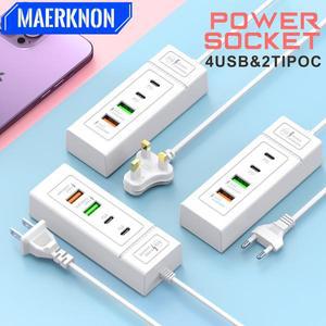 4포트 USB 충전기 멀티탭 PD 타입 C 고속 벽면 (아이폰, 삼성, 샤오미용) EU/US/UK 플러그 휴대폰 전원 어