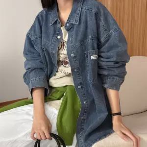 [제작] 커미 루즈핏 라벨 데님 셔츠 83860 빅사이즈 여성의류