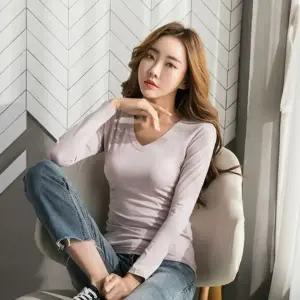 여자 무지티 브이넥 이너 레이어드티 쫄티 흰티 봄 긴팔 면 티셔츠 흰색