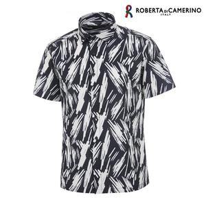 [Roberta di Camerino]폴리100 프린트 일반핏 네이비 반소매 셔츠 RM2-210-9