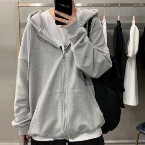 남여공용 가을 간절기 솔리드 후드점퍼 베이직 무지집업 블랙 그레이