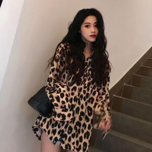 여성 호피무늬 셔츠 양기남방 여 chic 가을 루즈핏 레오파드 셔