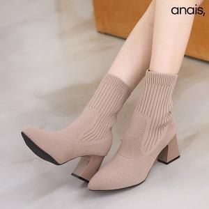 [아나이스] 슬림핏 니트 스판 앵클부츠 7cm_24FW189 [무료배송]