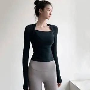 긴팔 요가티 스퀘어넥 볼레로 스타일 운동복 필라테스-WFHJV96