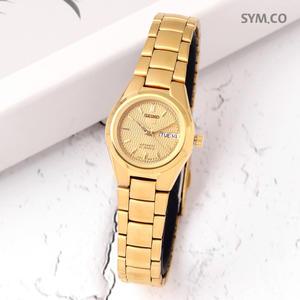 세이코5 SYMC18K1 오토매틱 골드톤 라운드 캐쥬얼 정장 여자 메탈 시계 c