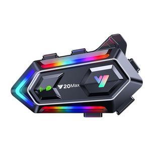 BTQILYOO Y20MAX 오토바이 헬멧 블루투스 헤드셋 플래시 컬러 RGB 조명 효과 헤드폰 스마트 노이즈 감소 하이파이 수준 음질 IPX6 모든 헬멧과 호환 가능