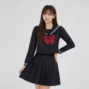 TC2 교복몰 (대여) 화이트 세줄라인 블랙 세라복 (긴팔) (WFJ1EDS)
