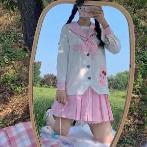 TC 교복몰 핑크 눈꽃자수 수줍은토끼 마린 세라복 긴팔. (WFJ8HQP)