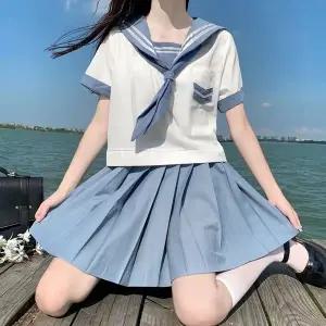 TC 교복몰 스카이블루 스퀘어 반팔셔츠 마린 세라복 교복 (WFJ8HRQ)