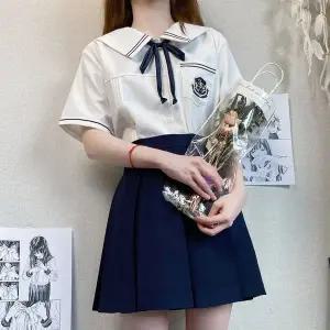 TC 교복몰 네이비 더블라인 여자 마린 반팔 세라복 교복. (WFJ8HRD)