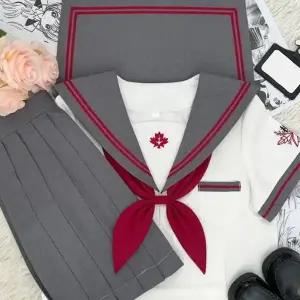고품질 유니폼 복고풍 세라복 반팔 화이트 레드 교복 스타일 (WFJ8O9Y)