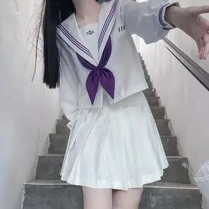 고품질 복고풍 화이트퍼플 교복 세라복 긴팔 유니폼 학생복 (WFJ8O9Z)