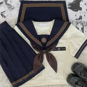 TC 교복몰 브라운세줄라인 네이비 세라복 프레피룩 반팔 (WFJ8V3D)