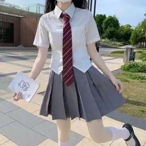 TC 교복몰 화이트 플레인 반팔셔츠 블라우스 그레이치마 (WFJ8V3N)
