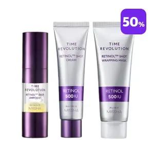 [단독][미샤] 타임레볼루션 레티놀 500샷 앰플 10ml + 크림 60ml + 랩핑 마스크 80g