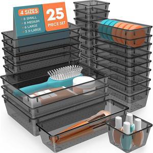 스페이스핵스 화장용 플라스틱 서랍 정리함 욕실 사무실 블랙 i#e#s: 25 PCS ^^ 4 사이즈 다용도 트레이 보관함 :i#e#s