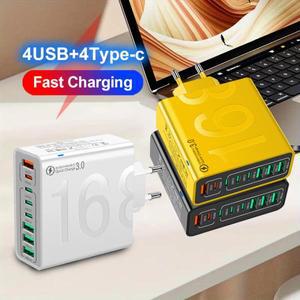 총150W 멀티 포트 4개 USB 고속 충전기 휴대폰용 타입 C 퀵차저 3.0 벽면 어댑터 (샤오미, 아이폰, 화웨이