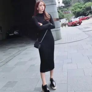 골지 여성 니트 원피스 슬림핏 반목 니트 롱원피스